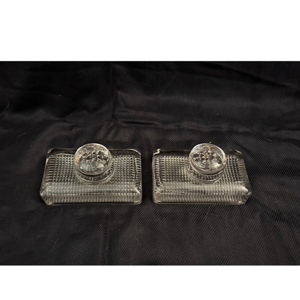 Pair of Vintage Glass Paperweight Rectangular with Knob Textured Collectible